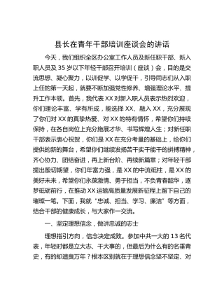 县长在青年干部培训座谈会的讲话