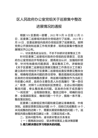 区人民政府办公室党组关于巡察集中整改进展情况的通报(20230504)