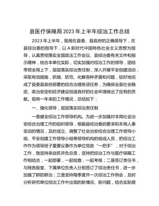 县医保局2023年上半年综治工作总结