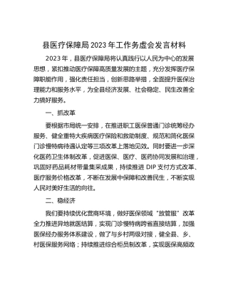 县医保局2023年工作务虚会发言材料