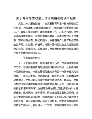 青年思想政治工作开展情况的调研报告