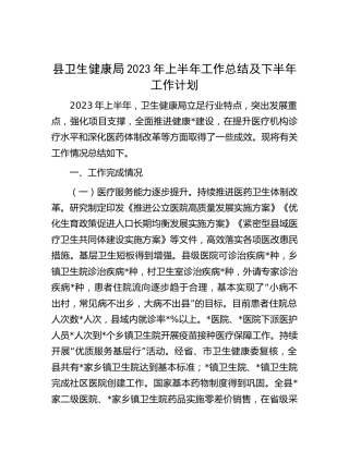 县卫健局2023年上半年工作总结及下半年工作计划