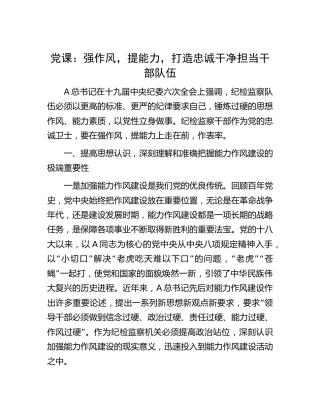 党课：强作风，提能力，打造忠诚干净担当纪检监察队伍