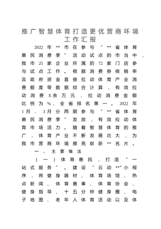 市推广智慧体育打造更优营商环境工作汇报