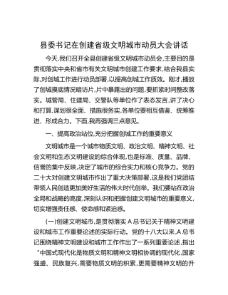 县委书记在创建省级文明城市动员大会讲话