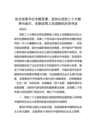 党课：坚持二十大精神为指引，在新征程上创造新的历史伟业