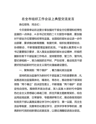 在全市组织工作会议上的典型交流发言