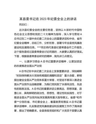 县委书记在2023年纪委全会上的讲话(1)