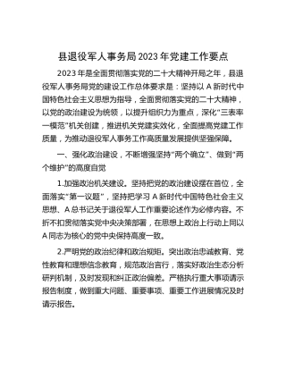 县退役军人系统2023年党建工作要点