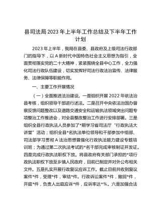 县司法局2023年上半年工作总结及下半年工作计划