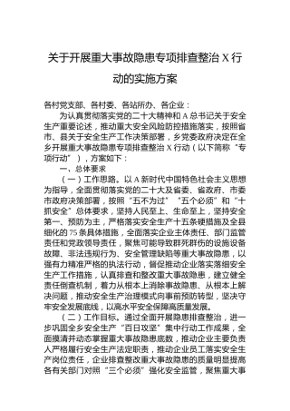 关于开展重大事故隐患专项排查整治2023行动的实施方案(20230804)