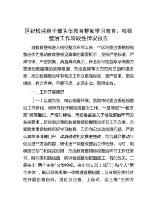 县区纪检监察干部队伍教育整顿学习教育、检视整治工作阶段性情况总结报告
