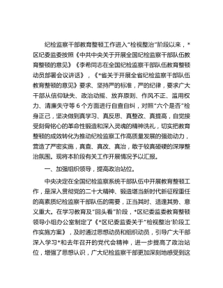 县区纪检监察干部队伍教育整顿“检视整治”阶段工作汇报2100字