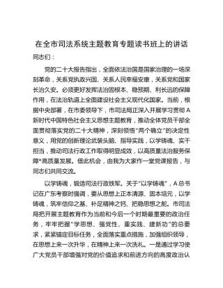 在全市司法系统主题教育专题读书班上的讲话3000字
