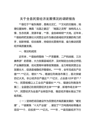 全县民营经济发展情况的调研报告