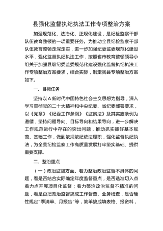 县强化监督执纪执法工作专项整治方案