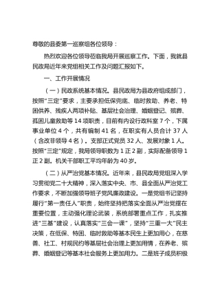 县民政系统向巡察组提交的工作汇报