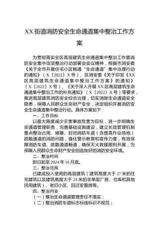 街道消防安全生命通道集中整治工作方案