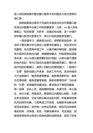 县检察院集中整治窗口服务不优问题全力优化营商环境汇报