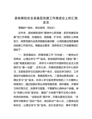 县检察系统在全县基层党建工作推进会上的汇报发言