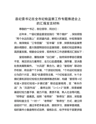 县纪委书记在全市纪检监察工作专题推进会上的汇报发言
