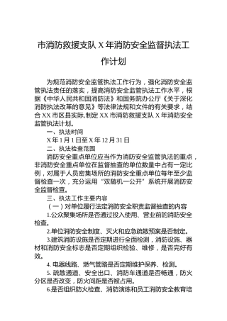 市消防救援支队消防安全监督执法工作计划