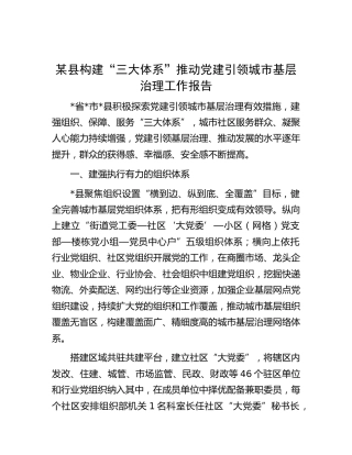 县构建“三大体系”推动党建引领城市基层治理工作报告