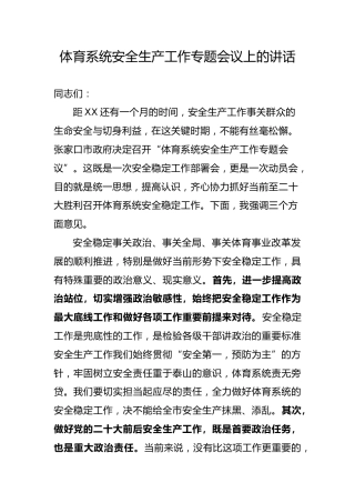 体育系统安全生产工作专题会议上的讲话