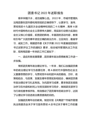 团委书记2022年述职报告（城管执法）