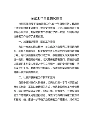 保密工作自查情况报告