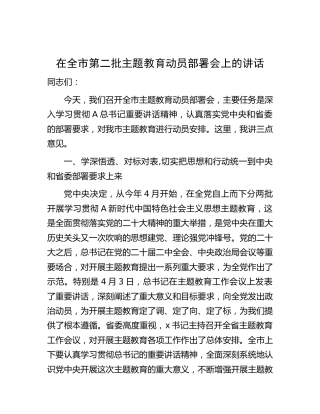 在全市第二批主题教育动员部署会上的讲话3000字