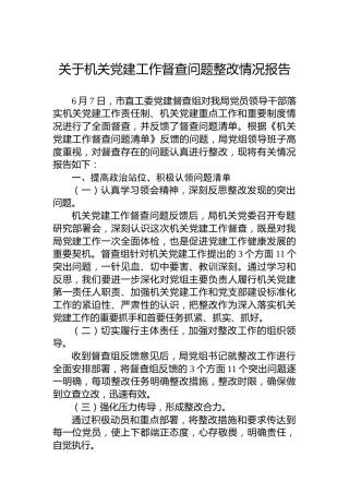 机关党建工作督查问题整改情况报告2500字