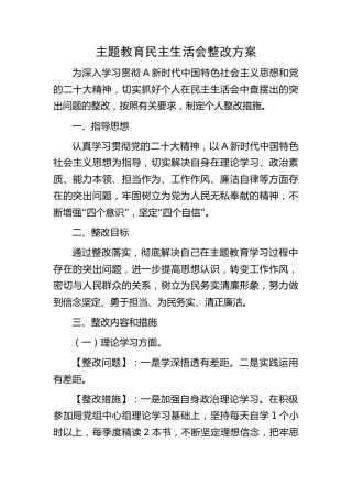 个人主题教育民主生活会问题整改方案1900字