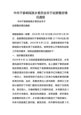 千家峒瑶族乡委员会关于巡察整改情况通报