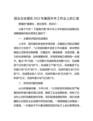 国企公司总经理在2023年半年工作会上的汇报