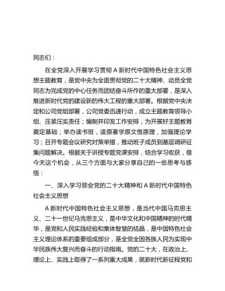 国企公司主题教育专题读书班上的党课报告