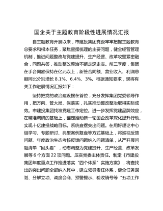 国企公司主题教育阶段性进展情况总结汇报1500字