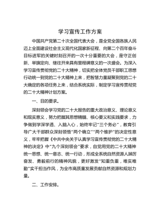 二十大精神学习宣传工作方案2500字