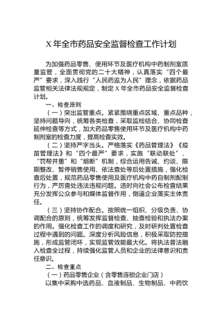 全市药品安全监督检查工作计划