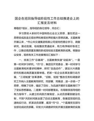 国企公司在主题教育巡回指导组阶段性工作总结推进会上的汇报