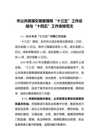 市公共资源交易管理局“十三五”工作总结与“十四五”工作安排