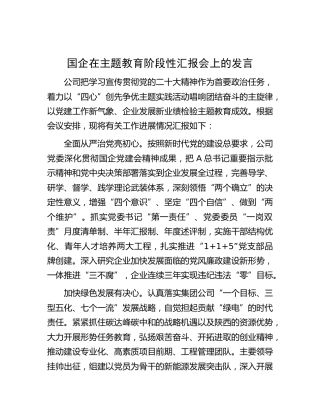 国企公司在主题教育阶段性汇报会上的发言1200字