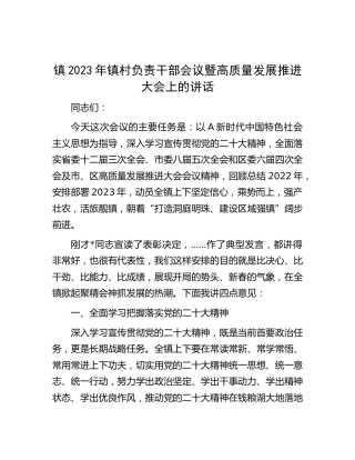 2023年镇村负责干部会议暨高质量发展推进大会上的讲话