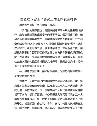 国企公司在保密工作会议上的汇报发言