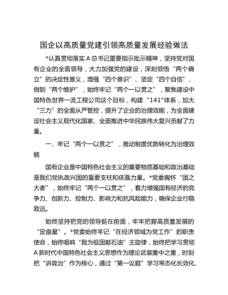 国企公司以高质量党建引领高质量发展经验做法总结