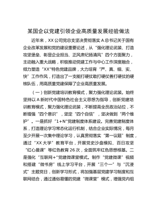 国企公司以党建引领企业高质量发展经验做法