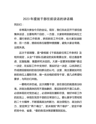 2023年提拔干部任前谈话讲话稿