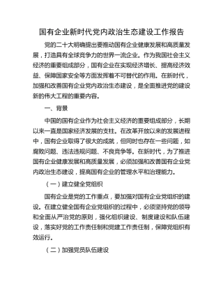 国企公司新时代党内政治生态建设工作报告
