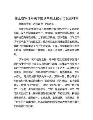在全省审计系统专题读书班上的研讨发言