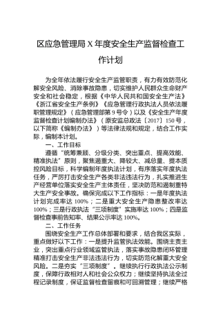 区应急管理局安全生产监督检查工作计划